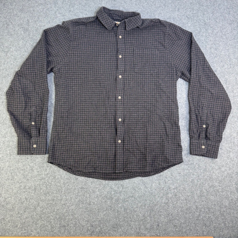 Marine Layer Mens Large Flannel Shirt Charcoal Grey Pink Grid Pattern Cotton